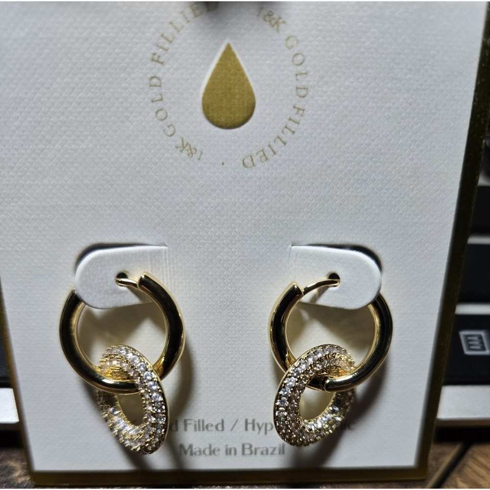 Pave 18K Gold Filled Double Hoop Earrings NWT